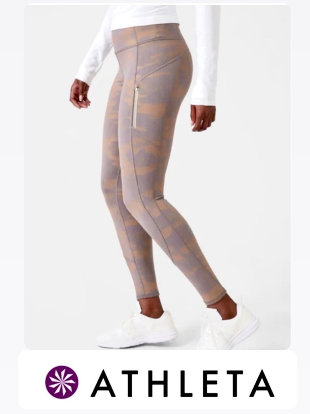 ATHLETA Rainier Reflective Tights / Leggings in
Camo Lux Buff Grey